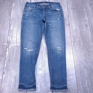 Silver Jeans Kenni Slim Boyfriend Women 27 Blue Distressed Raw Hem Pants
